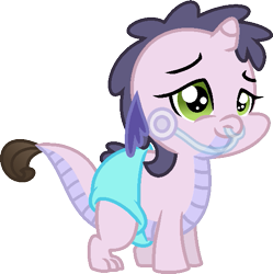 Size: 557x560 | Tagged: safe, artist:starryoak, oc, oc only, oc:miracle, dracony, hybrid, baby, breathing tube, diaper, interspecies offspring, offspring, parent:rarity, parent:spike, parents:sparity, sickly, simple background, solo, transparent background