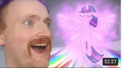 Size: 590x328 | Tagged: safe, edit, edited screencap, screencap, twilight sparkle, alicorn, human, g4, the ending of the end, irl, irl human, photo, reaction image, twilight sparkle (alicorn), youtube