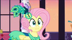 Size: 1360x768 | Tagged: safe, screencap, fluttershy, pony, g4, make new friends but keep discord, :i, clothes, dress, female, gala dress, solo, we bought two cakes