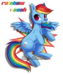 Size: 677x800 | Tagged: safe, artist:deadoceans, rainbow dash, pegasus, pony, g4, abstract background, backwards cutie mark, cutie mark, female, mare, open mouth, solo, spread wings, watermark, wings