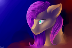 Size: 2126x1417 | Tagged: safe, artist:fixielle, fluttershy, pony, g4, abstract background, bust, female, mare, one layer, solo
