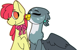 Size: 1280x830 | Tagged: safe, artist:klawiee, apple bloom, gabby, g4, female, gabbybloom, lesbian, older, shipping, simple background, tongue out, transparent background