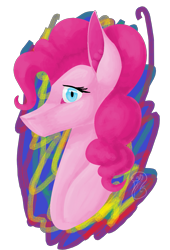 Size: 1089x1601 | Tagged: safe, artist:fixielle, pinkie pie, pony, g4, bust, female, long muzzle, looking at you, mare, no mouth, simple background, solo, transparent background