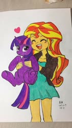 Size: 540x960 | Tagged: safe, artist:李硕, sunset shimmer, twilight sparkle, equestria girls, g4, clothes, cute, dress, duo, duo female, female, shimmerbetes, smiling, twiabetes