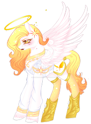 Size: 1920x2619 | Tagged: safe, artist:nightingalewolfie, oc, oc only, oc:gabriel goldeen, pegasus, pony, clothes, female, halo, mare, simple background, solo, transparent background
