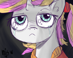 Size: 5000x4000 | Tagged: safe, artist:mjsw, oc, oc only, oc:agnia solicitude, pony, unicorn, crying, sketch, solo