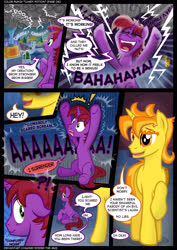 Size: 2480x3508 | Tagged: safe, artist:mr-spider-the-bug, oc, oc:color punch, oc:little lite light, pony, unicorn, comic:color punch, comedy, comic, high res, lightning