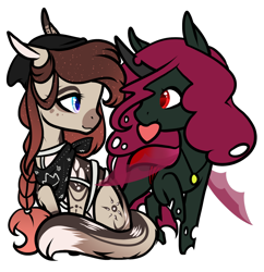 Size: 1024x1057 | Tagged: safe, artist:oneiria-fylakas, oc, oc only, changeling, earth pony, pony, chibi, female, heart, mare, mouth hold, red changeling, simple background, transparent background