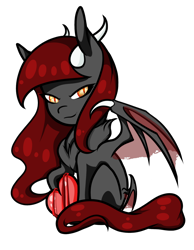 Size: 1024x1322 | Tagged: safe, artist:oneiria-fylakas, oc, oc only, bat pony, pony, butt wings, chibi, heart, horns, simple background, solo, transparent background, wings