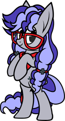 Size: 2795x5125 | Tagged: safe, artist:tridashie, oc, oc only, oc:cinnabyte, earth pony, pony, adorkable, bandana, cinnabetes, cute, dork, glasses, looking at you, pigtails, simple background, solo, standing, transparent background, vector