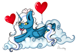Size: 1280x892 | Tagged: safe, artist:lomavithky, oc, oc only, oc:fleurbelle, alicorn, pony, balloon, bow, candy, cloud, female, food, hair bow, heart balloon, hearts and hooves day, holiday, lollipop, mare, simple background, solo, transparent background, valentine's day