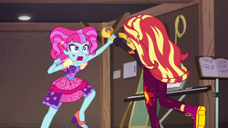 Size: 1920x1080 | Tagged: safe, screencap, kiwi lollipop, sunset shimmer, equestria girls, equestria girls series, g4, sunset's backstage pass!, spoiler:eqg series (season 2), female, fight, music festival outfit, time twirler