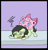 Size: 449x471 | Tagged: source needed, safe, artist:happy harvey, oc, oc:filly anon, earth pony, jigglypuff, pony, bow, colored pupils, dizzy, dizzy eyes, face down ass up, female, filly, hair bow, head down, phone drawing, pokémon, sitting on person, sitting on pony, smug, spinning eyes, super smash bros., unconscious