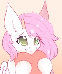 Size: 1712x2048 | Tagged: safe, artist:alphadesu, oc, oc only, original species, pony, bust, ear fluff, female, gradient background, heart, horn, mare, smiling, wings
