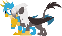 Size: 3581x2074 | Tagged: safe, artist:porygon2z, gallus, oc, oc:raiza, griffon, g4, high res, ship:railus, simple background, transparent background