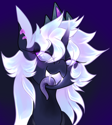 Size: 958x1063 | Tagged: safe, artist:minty--fresh, oc, oc only, oc:sølis arkana, changeling, changeling queen, changeling queen oc, crown, female, glowing eyes, glowing mane, glowing mouth, jewelry, long tongue, piercing, regalia, solo, tongue out, white changeling