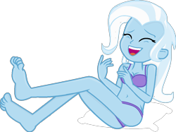 Size: 1099x822 | Tagged: safe, artist:grapefruitface1, trixie, equestria girls, g4, barefoot, breasts, clothes, eyes closed, feet, female, laughing, purple underwear, show accurate, simple background, solo, transparent background, underwear, vector