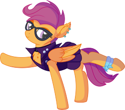 Size: 6963x6149 | Tagged: safe, artist:cyanlightning, scootaloo, pegasus, pony, g4, .svg available, absurd resolution, blushing, clothes, cute, ear fluff, ear piercing, earring, female, glasses, jewelry, mare, older, older scootaloo, piercing, punk, simple background, smiling, solo, transparent background, vector