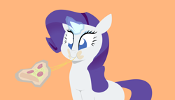 Size: 2608x1504 | Tagged: safe, artist:hattsy, rarity, pony, unicorn, g4, aweeg*, eating, female, food, glowing horn, horn, magic, mare, meat, pepperoni, pepperoni pizza, pizza, solo, telekinesis