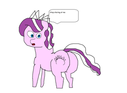 Size: 3444x2540 | Tagged: safe, artist:coltfan97, diamond tiara, earth pony, pony, g4, 1000 hours in ms paint, butt, diamond buttiara, female, filly, high res, jewelry, looking at someone, open mouth, plot, simple background, speech bubble, talking, tiara, wat, white background, worried