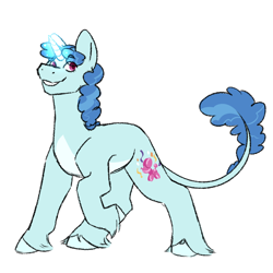 Size: 1280x1280 | Tagged: safe, artist:gnomehuts, party favor, classical unicorn, pony, unicorn, g4, alternate design, cloven hooves, glowing horn, horn, leonine tail, looking at you, magic, male, raised hoof, simple background, solo, stallion, unshorn fetlocks, white background