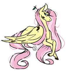 Size: 1280x1280 | Tagged: safe, artist:gnomehuts, fluttershy, pegasus, pony, g4, female, mare, mud, muddy, muddy hooves, simple background, solo, twig, white background