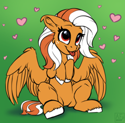 Size: 3201x3158 | Tagged: safe, artist:airfly-pony, oc, oc only, oc:sweet cream, pegasus, pony, :p, cute, female, heart, high res, shy, sitting, tongue out