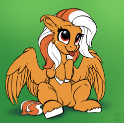 Size: 3201x3158 | Tagged: safe, artist:airfly-pony, oc, oc only, oc:sweet cream, pegasus, pony, :p, cute, female, high res, shy, sitting, tongue out