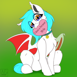 Size: 3500x3500 | Tagged: safe, artist:airfly-pony, oc, oc:sikinu, bat pony, :3, collar, high res, looking at you, sitting, ych result