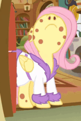 Size: 275x410 | Tagged: safe, screencap, fluttershy, pony, g4, hurricane fluttershy, animated, bathrobe, clothes, cropped, female, pony pox, robe, sick, sniffing, solo