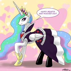 Size: 1600x1600 | Tagged: safe, artist:johnjoseco, color edit, edit, princess celestia, alicorn, pony, princess molestia, g4, clothes, colored, cosplay, costume, dress, female, heart, hearts and hooves day, holiday, latex, latex socks, socks, solo, valentine's day