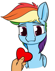 Size: 1001x1300 | Tagged: safe, artist:dacaoo, rainbow dash, human, pegasus, pony, g4, disembodied hand, female, hand, heart, hearts and hooves day, holiday, mare, simple background, transparent background, valentine's day