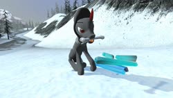 Size: 1280x720 | Tagged: safe, artist:horsesplease, king sombra, pony, g4, 3d, behaving like a dog, bone, crystal, gmod, male, mouth hold, snow, solo, sombra dog, tree