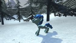 Size: 1280x720 | Tagged: safe, artist:horsesplease, party favor, hengstwolf, pony, werewolf, g4, 3d, doggie favor, gmod, howling, male, snow, solo, tree