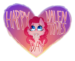 Size: 1478x1205 | Tagged: safe, artist:spirit-1, pinkie pie, earth pony, pony, g4, blushing, bust, cheek fluff, cute, diapinkes, ear fluff, female, heart, heart eyes, holiday, looking at you, paper, simple background, solo, text, transparent background, valentine's day, weapons-grade cute, wingding eyes