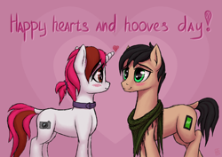 Size: 8185x5787 | Tagged: safe, artist:koshakevich, oc, oc only, oc:kosh, oc:vetta, pony, clothes, collar, couple, female, heart, hearts and hooves day, holiday, male, mare, shipping, stallion, valentine's day