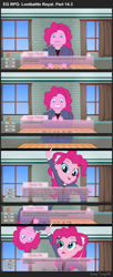 Size: 1280x3122 | Tagged: safe, artist:armredwings, artist:bredgroup, artist:sirvalter, pinkie pie, comic:eg rpg lootbattle royal, equestria girls, g4, spoiler:doki doki literature club, breaking the fourth wall, clothes, comic, crossover, doki doki literature club, just monika, just pinkie, lego, monika, pinkie monika, school uniform, spoilers for another series, this will end in a fight