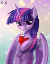 Size: 1280x1631 | Tagged: safe, artist:candyclumsy, twilight sparkle, alicorn, pony, g4, bipedal, cute, female, heart, looking at you, mare, solo, twiabetes, twilight sparkle (alicorn)