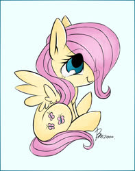 Size: 757x960 | Tagged: safe, artist:bae-mon, artist:nekosparker, fluttershy, pegasus, pony, g4, collaboration, cute, female, filly, filly fluttershy, profile, shyabetes, simple background, sitting, smiling, solo, spread wings, white background, wings, younger