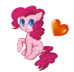 Size: 415x400 | Tagged: safe, artist:bae-mon, pinkie pie, earth pony, pony, g4, animated, blinking, cute, diapinkes, female, heart, mare, simple background, sitting, solo, transparent background