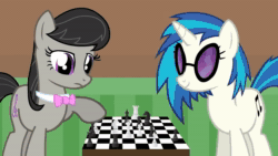 Size: 1280x720 | Tagged: dead source, safe, artist:coyotemation, artist:ezecoyote, dj pon-3, octavia melody, vinyl scratch, earth pony, pony, unicorn, g4, animated, chess, duo, edvard grieg, female, in the hall of the mountain king, sound, speaker, squee, webm, youtube link, youtube video