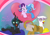 Size: 4943x3445 | Tagged: safe, artist:rupert, gilda, queen chrysalis, starlight glimmer, trixie, changeling, changeling queen, griffon, pony, unicorn, g4, abstract background, balloon, butt, card, cheek squish, color porn, cute, cutealis, dialogue, dweeb, female, gildadorable, heart, heart balloon, hearts and hooves day, i guess we're stuck together, lying down, mare, pillow, pink, plot, prehensile tail, prone, squished, squishy cheeks, starlooner glimmer, strategically covered, tail hold, that pony sure does love balloons, tongue out