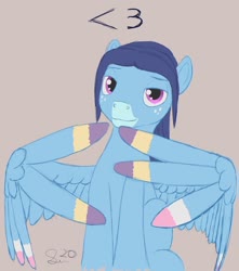 Size: 1588x1797 | Tagged: safe, artist:stillwaterspony, oc, oc only, oc:still waters, pegasus, pony, dyed wings, freckles, heart, hearts and hooves day, looking at you, male, solo, stallion, wing hands, wings