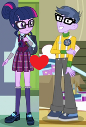 Size: 516x758 | Tagged: safe, edit, edited screencap, screencap, micro chips, sci-twi, twilight sparkle, a banner day, equestria girls, g4, my little pony equestria girls: friendship games, female, male, microlight, shipping, shipping domino, straight