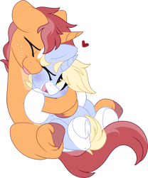 Size: 1617x1943 | Tagged: safe, artist:mulberrytarthorse, oc, oc only, oc:game guard, oc:nootaz, pony, art trade, chubby, couple, cuddling, cute, duo, female, heart, heart eyes, holiday, hug, male, mare, simple background, stallion, transparent background, valentine, valentine's day, weapons-grade cute, wingding eyes
