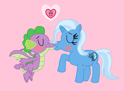 Size: 625x459 | Tagged: safe, artist:drypony198, spike, trixie, dragon, g4, female, heart, kissing, male, shipping, spixie, straight, winged spike, wings