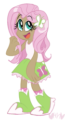 Size: 433x800 | Tagged: safe, artist:mirabuncupcakes15, fluttershy, human, equestria girls, g4, boots, clothes, eyeshadow, female, human coloration, humanized, makeup, miniskirt, open mouth, shoes, simple background, skirt, socks, solo, tank top, white background