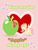 Size: 2160x2880 | Tagged: safe, anonymous artist, big macintosh, fluttershy, earth pony, pony, series:fm holidays, g4, apple, clothes, costume, female, flutterbat costume, food, giant food, heart, high res, holiday, looking at each other, male, nervous smile, pointy ponies, pun, ship:fluttermac, shipping, straight, sweat, sweatdrop, valentine, valentine's day, valentine's day card, visual pun