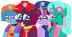 Size: 1929x1014 | Tagged: safe, artist:徐詩珮, fizzlepop berrytwist, glitter drops, spring rain, tempest shadow, twilight sparkle, alicorn, pony, unicorn, series:sprglitemplight diary, series:sprglitemplight life jacket days, series:springshadowdrops diary, series:springshadowdrops life jacket days, g4, alternate universe, bisexual, broken horn, clothes, cute, equestria girls outfit, female, glitterbetes, horn, lesbian, lifeguard, lifeguard spring rain, paw patrol, polyamory, ship:glitterlight, ship:glittershadow, ship:sprglitemplight, ship:springdrops, ship:springlight, ship:springshadow, ship:springshadowdrops, ship:tempestlight, shipping, simple background, springbetes, swimsuit, tempestbetes, transparent background, twilight sparkle (alicorn)