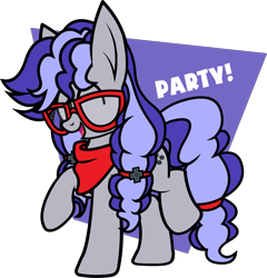 Size: 3217x3357 | Tagged: safe, artist:tridashie, oc, oc only, oc:cinnabyte, pony, adorkable, bandana, cinnabetes, cute, dork, excited, glasses, high res, party, pigtails, simple background, solo, transparent background, yay